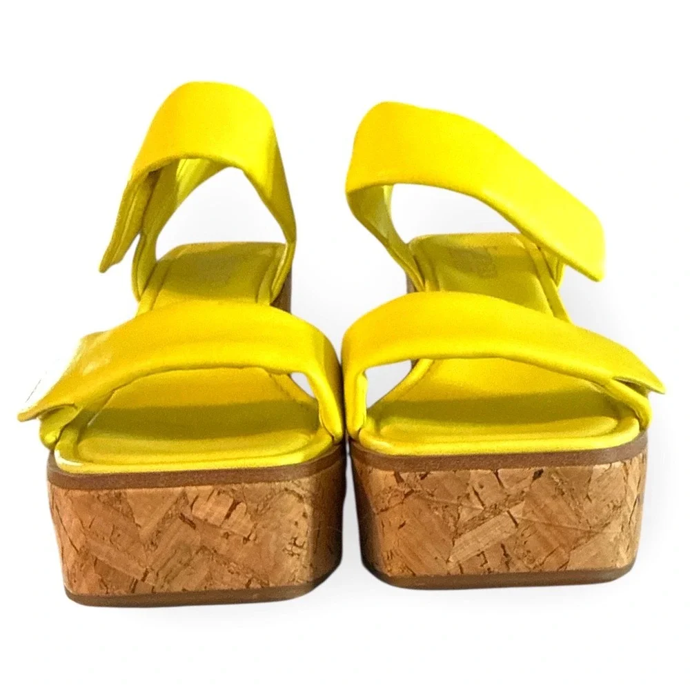 Franco Sarto Yellow Leather Cork Wedge Platform Sandals